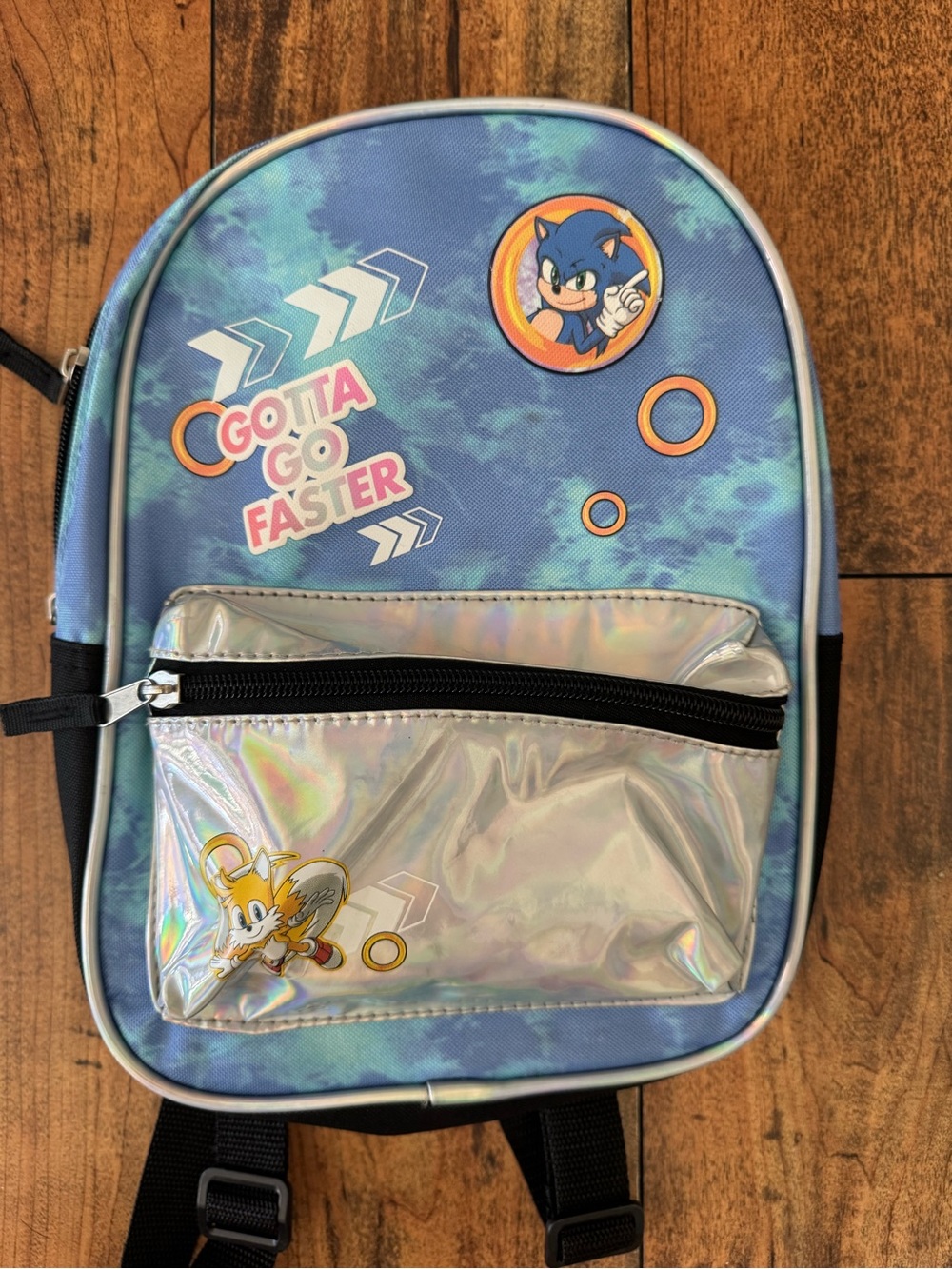 Mini Blue Sonic the Hedgehog Kids Backpack with Holographic Front Pocket